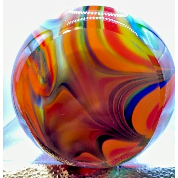 Art Glass Vase Modern Studio Swags & Red Interior 12" x 5" - 7 lbs - Picture 6 of 8